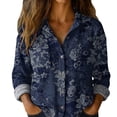 thumbnail image 2 of Blue Going Out Tops for Women Print Shirt Fashion Button Up Shirt Casual Top Long Sleeved Shirt, 2 of 6