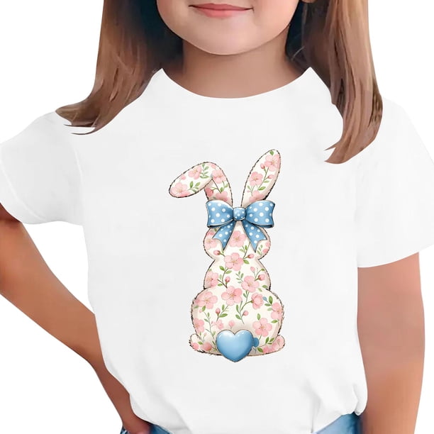 Camiseta de Cuello Redondo Impresa de Pascua de Manga Corta para Niños, Camiseta Gráfica de Niños Casual para 3-14 Años de Uso Diario