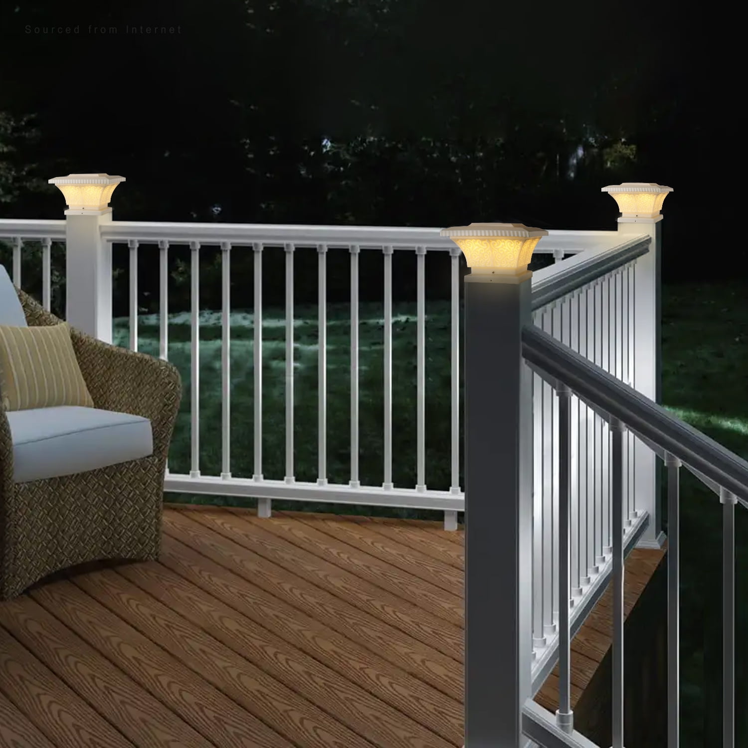 8 Pack Solar Post Lights, IP65 Waterproof Outdoor Post Cap Light for Fence Deck, Patio, Garden, Creamy White Finish