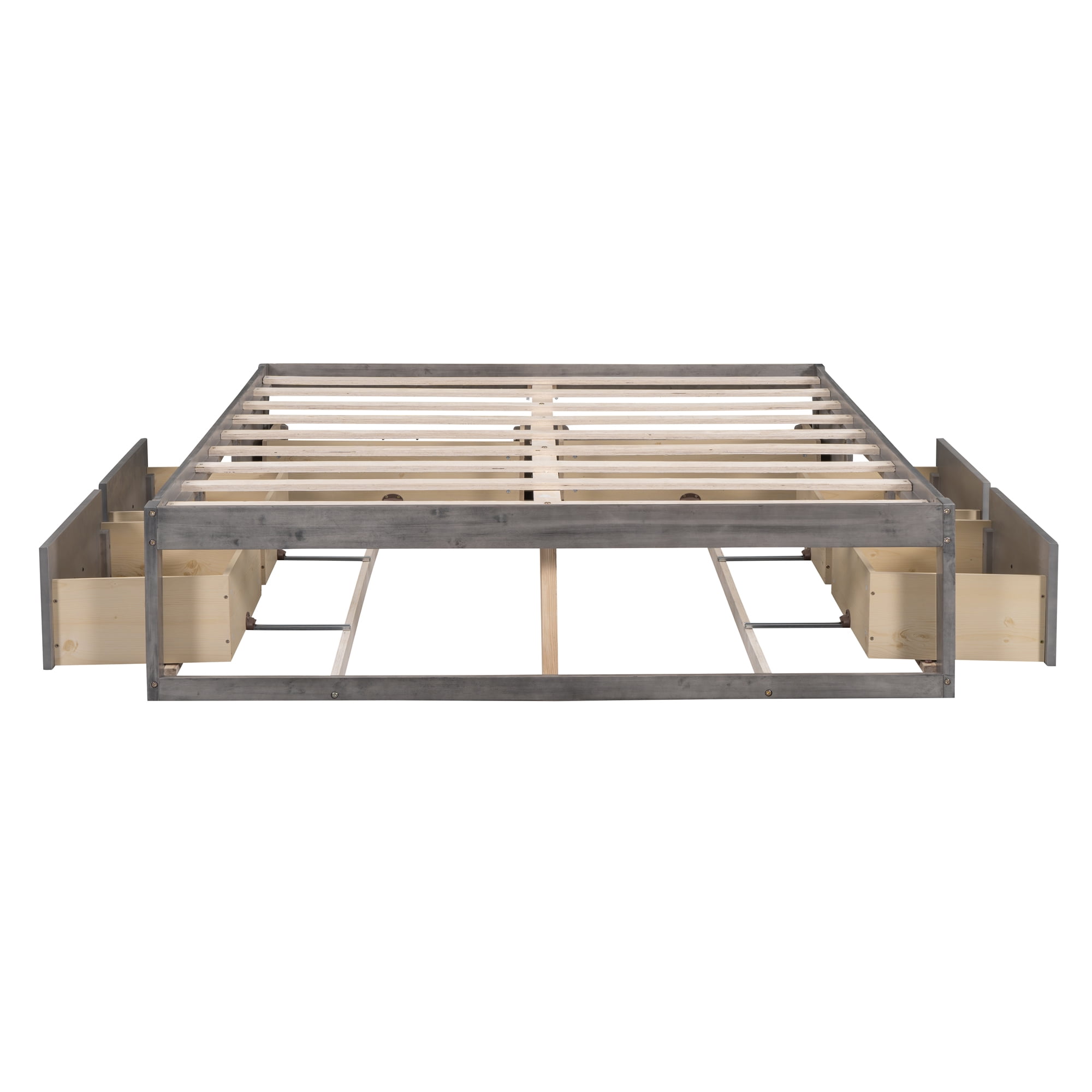 Euroco Wood Queen Size Platform Bed with 6 Drawers for Kids Teens Adults, Antique Gray