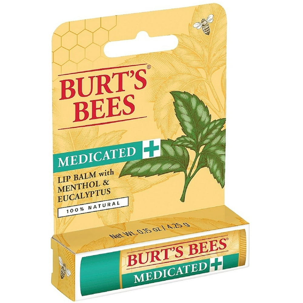 Burt's Bees Medicated Lip Balm, Menthol & Eucalyptus 0.15 oz (Pack of 4 ...