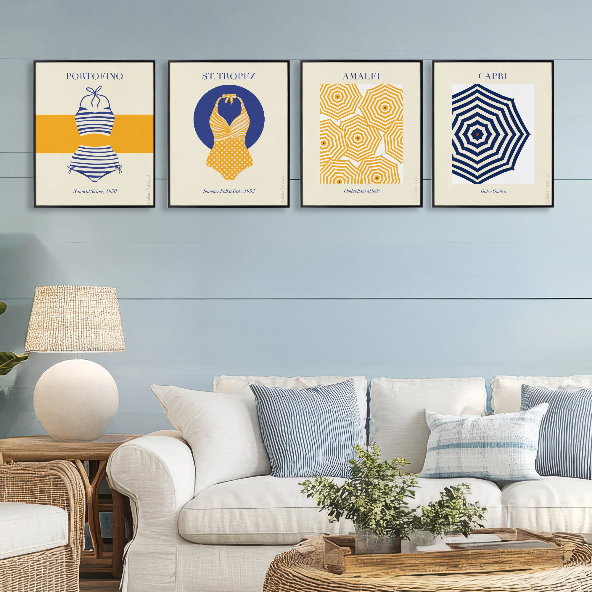 Stupell Industries Retro Beach Vacation Elements 4 Piece Black Framed Giclee Art Set, design by A Barefoot Stylist