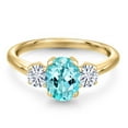thumbnail image 3 of Gem Stone King 18K Yellow Gold Plated Silver Ring Apatite Moissanite (1.66 Cttw), 3 of 7