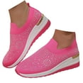 thumbnail image 5 of Sparkly Sneakers,Wedge Sneakers,Women's Fashion Glitter Rhinestone Decor Platform Wedge Sneakers, Breathable Mesh Sparkly Glitter Tennis Shoes for Women, Casual Slip-On Walking Shoes,Hot Pink,10, 5 of 7