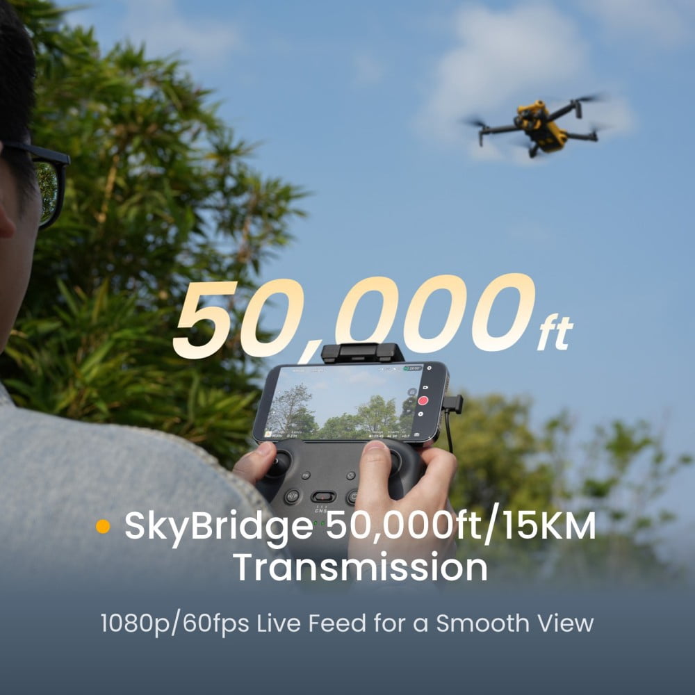 Skyrover X1 Bundle Yellow Drone with Camera 4K/60fps & 8K Photo, 3 Batteries (96-Min Flight), Under 249g (No FAA Reg), 360° Obstacle Avoidance, 50,000ft Long Range Quadcopter for Adults