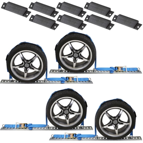 US Cargo Control E Track Tie-Down Kit - 16 Piece Set with 5' E Track Rails, End Caps, Wheel Straps - Cargo Accessories for Trucks, Trailers, Vans & Utility Car Hauling