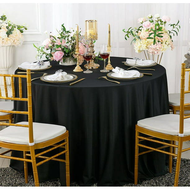 Wedding Linens Inc Whole Scuba, Black And Gold 120 Round Tablecloth