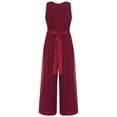 thumbnail image 3 of renvena Kids Girls Flower Wedding Party Bodysuit Ruffled Chiffon Pageant Banquet Rompers Summer Wide Leg Pants Jumpsuit Playsuit with Detachable Embellishment Burgundy 10, 3 of 5