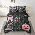 thumbnail image 6 of Feelyou Halloween Pumpkin Twin Bedding Sets 7-Piece, Black Pink Bowknot Bow Bedding Comforter Set, Gothic Princess Castle Reversible Sheet Sets, Luxury Bedroom Decor, 6 of 6