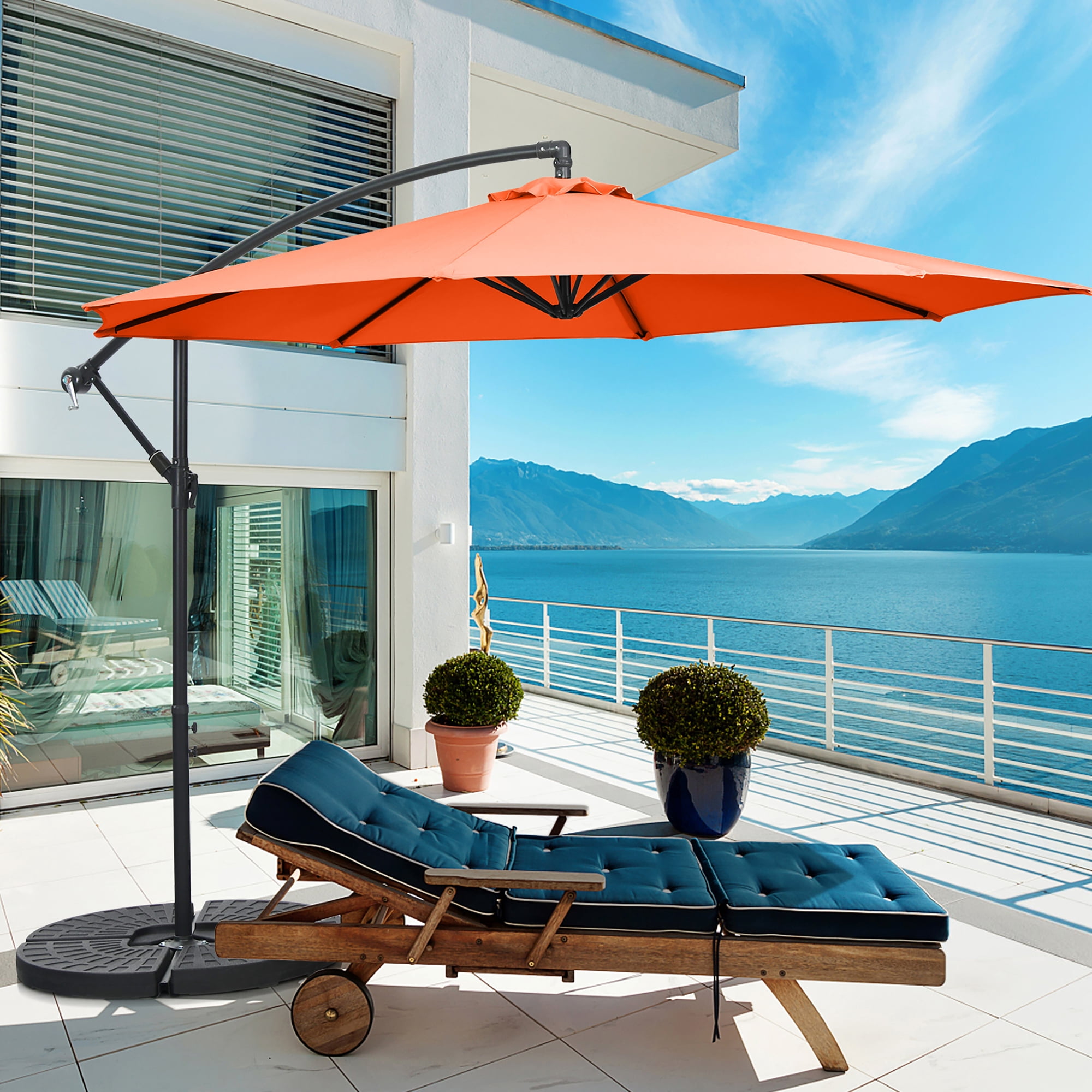 Costway  10 FT Patio Offset Umbrella w/8 Ribs Cross Base Tilt Orange