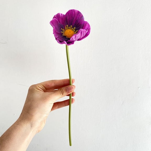 Zhuge 12-Piece Purple PU Artificial Poppy Flowers 11.42×3.15 Inch, Lifelike Faux Poppies for Home Dining Table & Indoor Outdoor Decor