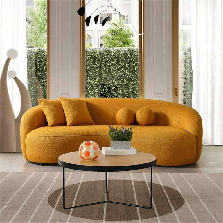Bloom Modern Japandi Style Curvy Sofa in Dark Yellow, Luxury Bloom Modern Japandi Style Curvy Sofa in Dark Yellow, Luxury