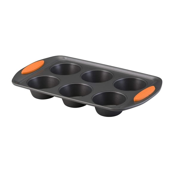 Rachael Ray Yum -o! Nonstick Bakeware 6-Cup Muffin Tin With Grips / Nonstick 6-Cup Cupcake Tin With Grips - 6 Cup, Gray