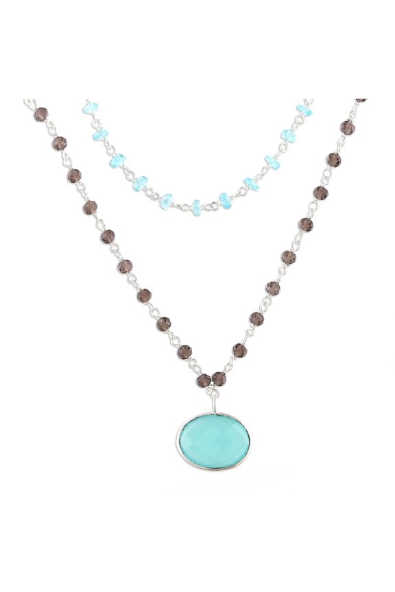 Multi-gemstone station pendant necklace, 'Sparkling Tricolor'