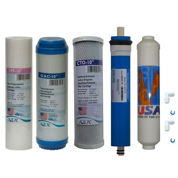 5 Stage Reverse Osmosis Replacement Filter Set with 75 GPD Membrane, Inline Carbon postfilrer (USA Made) and QC Fitting