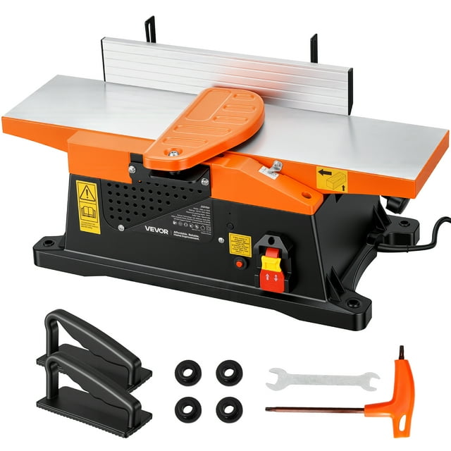 VEVOR Spiral Benchtop Jointer, 6 in, 2 HP 12000 RPM Bench Top Wood Jointer, with 12-Blade Spiral Cutterhead, Up to 1/8 in Depth, 6 x 23 in Cast Aluminum Table