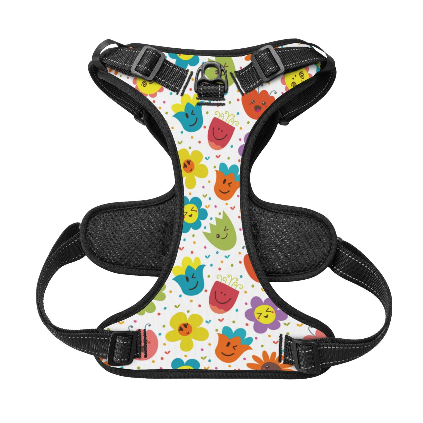 Kdxio Cartoon Flowers Print No Pull Dog Harness Adjustable Reflective Oxford Easy Control Medium Large Dog Harness for Training and Everyday-Medium