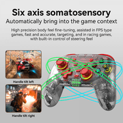 Wireless Game Controller for Switch with Transparent Design, 6-Axis Motion Sensing, Dual Vibration, Macro Programming, RGB-Red