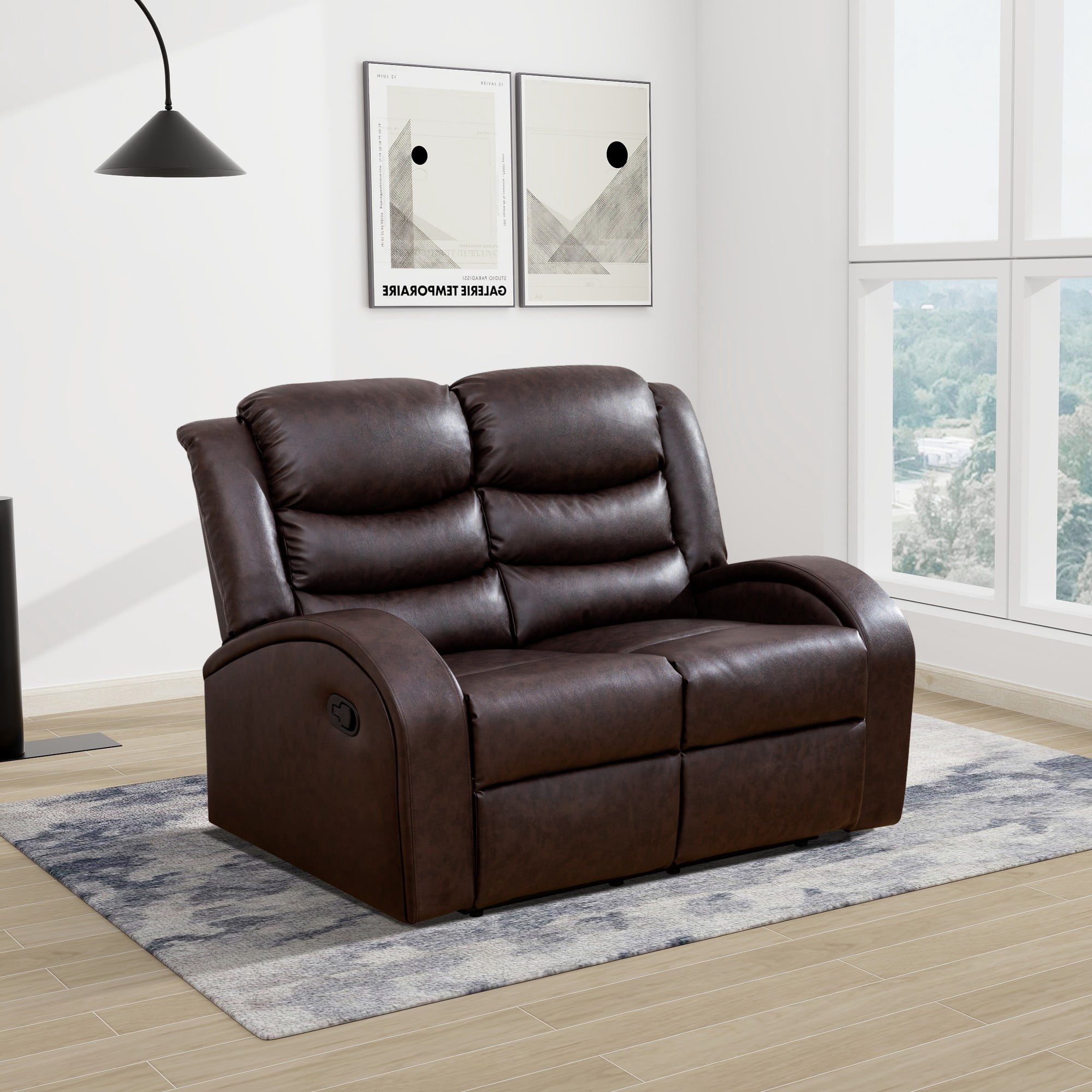 Gewnee Brown Loveseat, Air Leather & High-Elastic Sponge, Adjustable Recline, Perfect for Living Rooms