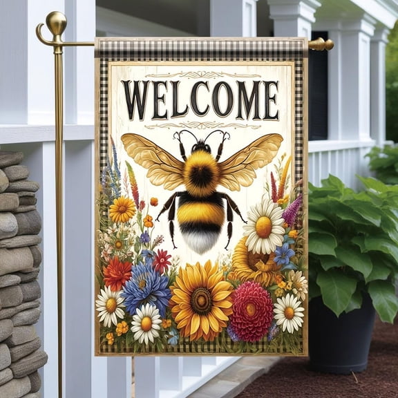 Welcome Bee Garden Flag 12x18 Inch Double Sided Outdoor Yard Banner Sunflower Daisy Floral Design for Spring Summer Porch and Garden Decoration