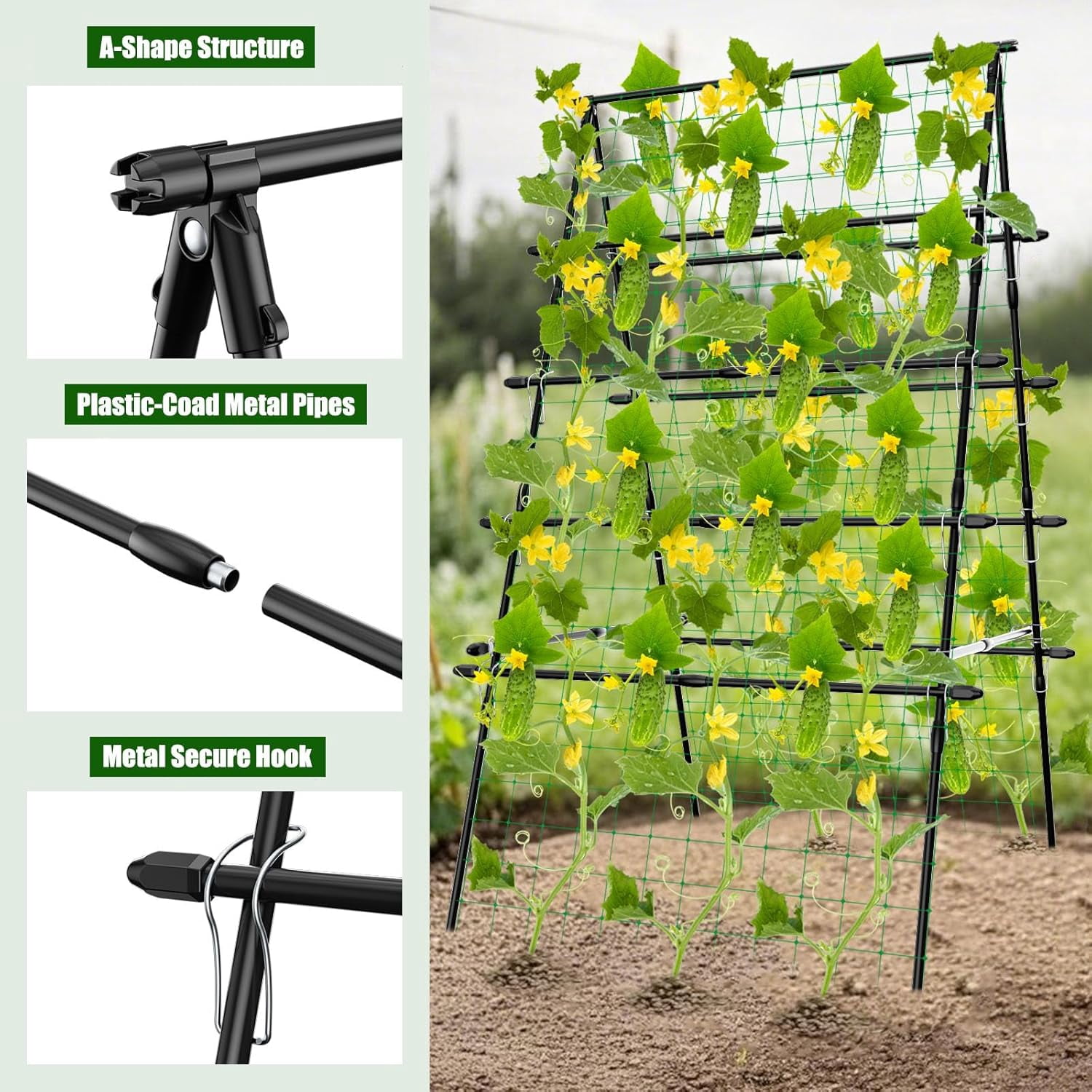 Sedeke 6ft Cucumber Trellis for Raised Bed, Garden Trellis for Climbing Plants Outdoor, A Frame Metal Trellis Support with Net for Vegetables Vines