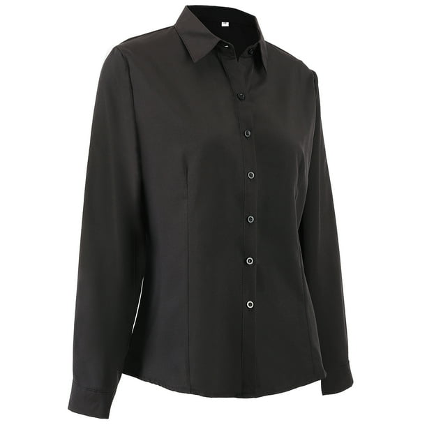 Camisas con botones para mujer, blusas clásicas de manga larga, blusas cómodas para el trabajo, negocios, informales, elegantes, negras