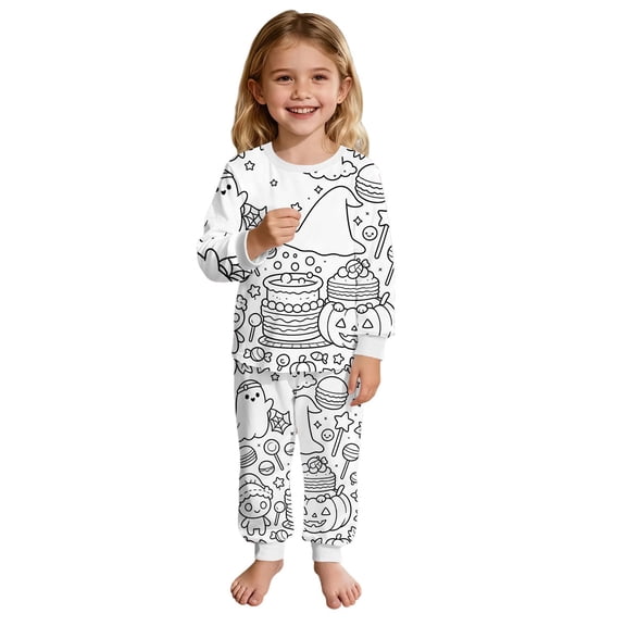 Yuncity Girl Pajamas Halloween Diy Autumn Winter Long Sleeve Jammies Casual Pjs Cozy Comfortable Loungewear Nightwear Size 2-3 Years White