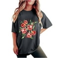 thumbnail image 2 of LEBONYARD Plus Size Summer Tops,Short Sleeve Shirts for Women up to 50% off,Women's Fashion Summer Round Neck Drop Sleeves Leisure Short Sleeve Fruit Printing Tops Dark Gray S, 2 of 7