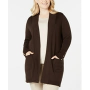 JM Collection Women's Plus Size Button-Sleeve Flyaway Cardigan Sweater Brown Size 2X