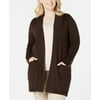 JM Collection Women's Plus Size Button-Sleeve Flyaway Cardigan Sweater Brown Size 2X