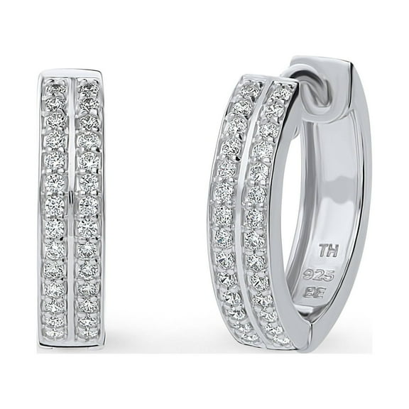 BERRICLE Sterling Silver Double Row Cubic Zirconia CZ Medium Fashion Hoop Earrings for Women, Rhodium Plated 0.6 inch