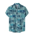 thumbnail image 2 of EGNMCR Men Casual Buttons Color Block Print With Pocket Turndown Short Sleeve Shirt Blouse, 2 of 9