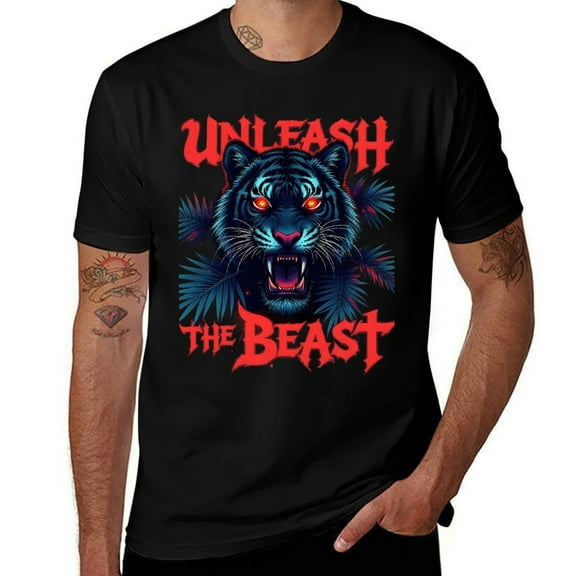 Men's Tiger Graphic Print T-Shirt Shirt Classic Crew Neck Black Cotton Short Sleeve Tee Tops Unisex