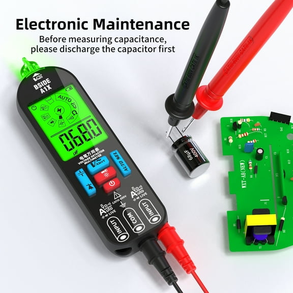 BSIDE Handheld Digital Multimeter Electric Test Pen Professional Voltage Resistance Diode Tester Live Wire Recognition Meter with Automatic Shutdown and Flashlight Function