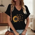 thumbnail image 2 of Puliio Women's T-Shirts Sunflower Butterfly V-Neck Short Sleeve T Shirt Summer Fashion Blouses Casual Loose Fit Tees Tops, 2 of 4