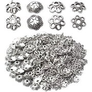 200pcs Antique Silver Flower Bead Caps Alloy Tibetan Style Bead End Caps Spacer Cap Beads Jewelry Caps for Bracelet Necklace Earrings Jewelry Making Supplies, 4 Styles
