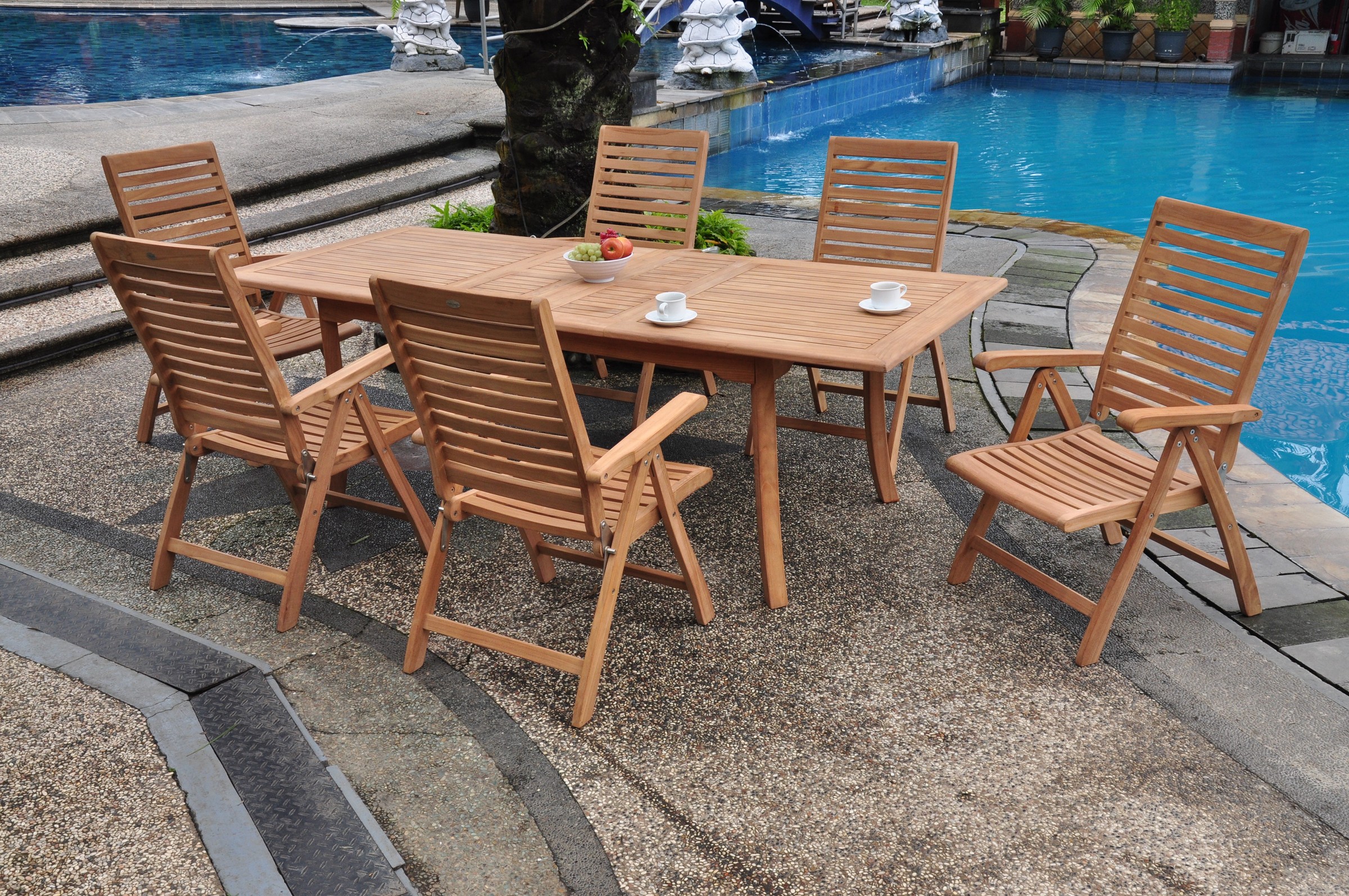 Teak Dining Set:6 Seater 7 Pc - 94" Rectangle Table And 6 Ashley Reclining Arm Chairs Outdoor Patio Grade-A Teak Wood WholesaleTeak #WMDSASa - image 1 of 4