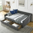 thumbnail image 2 of Daybed with Drawers Upholstered Tufted, Full Size Sofa Bed with Button on Back and Copper Nail on Waved Shape Arms, Sofa Bed Storage with Wood Frame, Dark Grey, 2 of 9