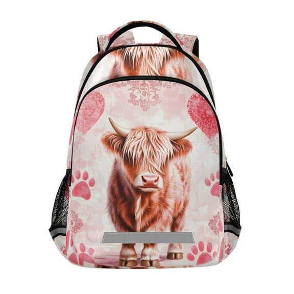 ALAZA Highland Cattle Footprints Backpack Elementary School Bag Bookbag Travel Rucksack
