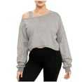 thumbnail image 4 of Womens Crop Sweatshirts Long Sleeve Cold Shoulder Pullover Loose Solid Color Workout Casual Strappy Tops (XL, Gray), 4 of 7