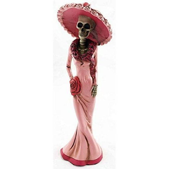 Day Of The Dead Elegant Pink Lady Skeleton Figurine Hermosa Sexy Ball Gown