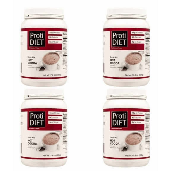 ProtiDiet High Protein Hot Chocolate Drink Mix, Gluten Free, Keto, 4 Jars, 21 Servings Per Jar