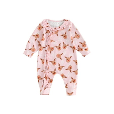 

Thaisu Baby Girls Christmas Casual Jumpsuit Long Sleeve Elk/Gingerbread/Faceless Doll Print Romper