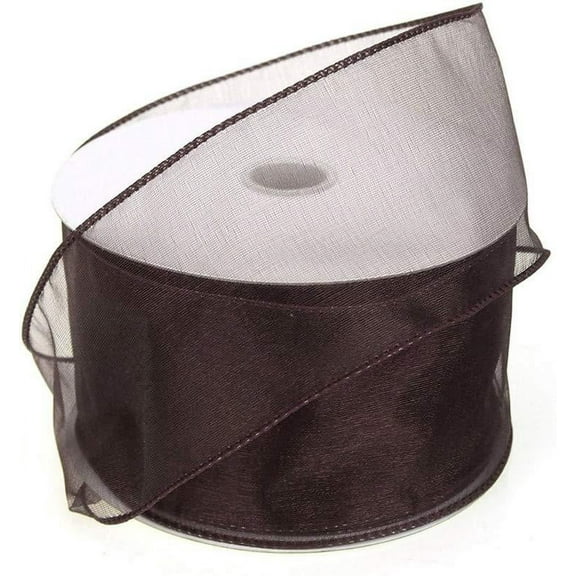 Sheer Chiffon Ribbon Wired Edge, 2-1/2-Inch, 25 Yards, Brown