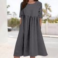 thumbnail image 2 of HXWCHs Robe en Denim pour Femme, Mélange de Lin, Robe Décontractée à Manches Courtes avec Poches Latérales GY2 XXXXXL, 2 of 5