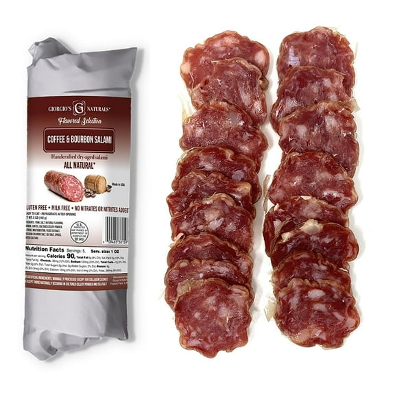 Giorgio's Naturals - Coffee and Bourbon Salami - Italian Dry Salami Chub Deli Lunch Meat, 5 oz