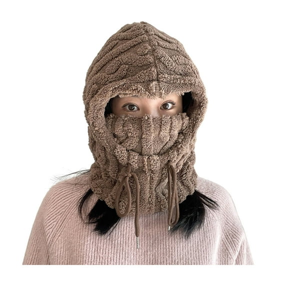 Dbuoem Winter Hat Scarf Combo Fleece Neck Warmer with Ear Protection Knitted Sherpa Hood Windproof Ski Face Covers Stretchy Beanies for Hiking Traveling Shopping