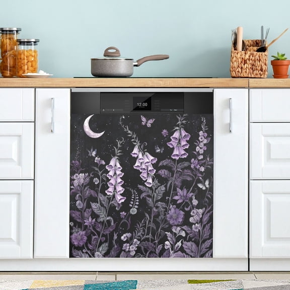 Yayeee Magnetic Dishwasher Cover for The Front Decoration Home Kitchen Machine Sticker Protector, Light Purple Flowers