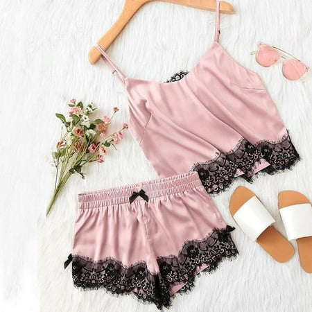 Nylon Satin Shorts - Women Pyjamas Set Nightwear Ladies Shorts Sleeve PJs Top Silk Satin Loungewear
