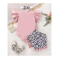 thumbnail image 3 of Qiylii 3-Piece Baby Girls Summer Outfit Set, Short Sleeve Snaps Romper + Rainbow/Leopard Print Pantie + Headband for Toddler, 0-24 Months, 3 of 9